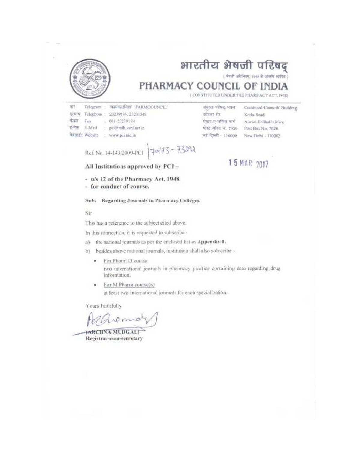 Pci notes on journal subscriptions for pharmacy colleges - Studocu