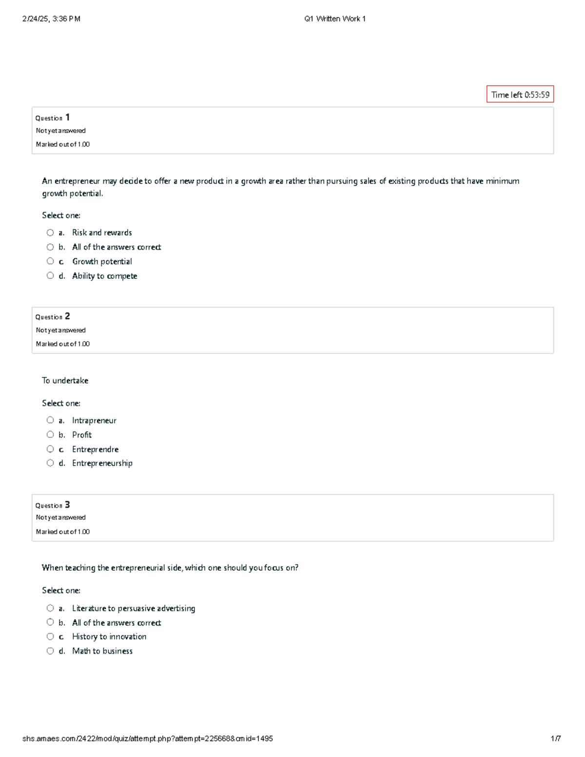 Testing - PROGG - Question 1 Not yet answered Marked out of 1. Question ...