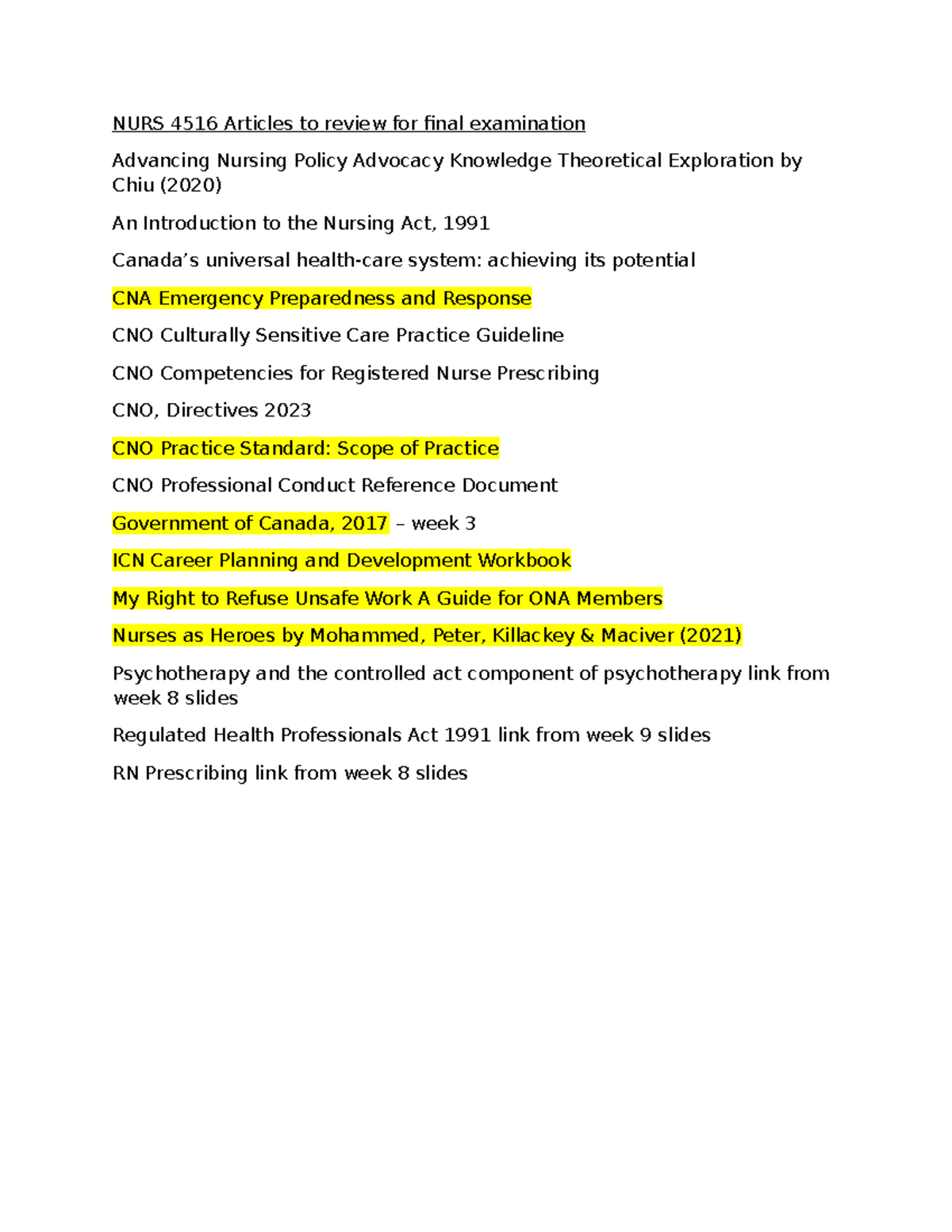 NURS 4516 Final Exam Articles to Review - NURS 4516 Articles to review ...