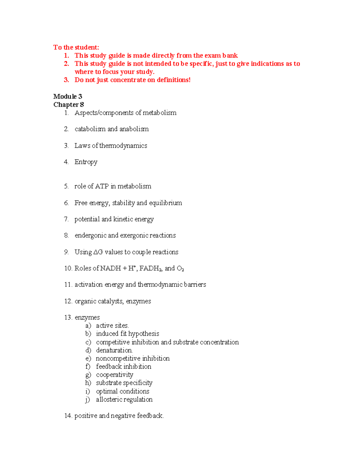 Metabolism Study Guide: Key Concepts for Module 3 Exam - Studocu
