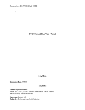 NU 650 SOAP Week 5 Heent - Soap note example - Vivian Do Regis College ...