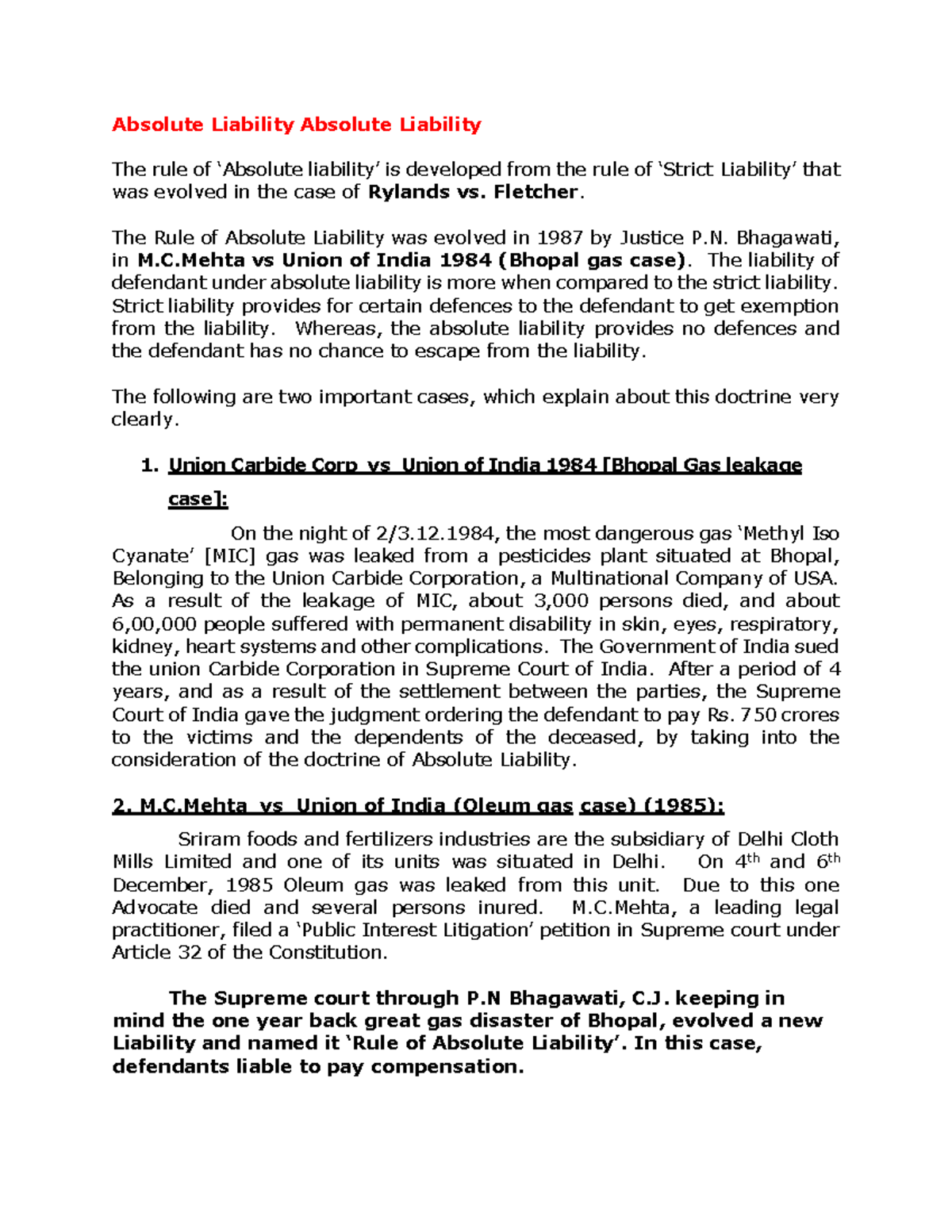 Absolute Liability - Jurisprudence - Absolute Liability Absolute ...