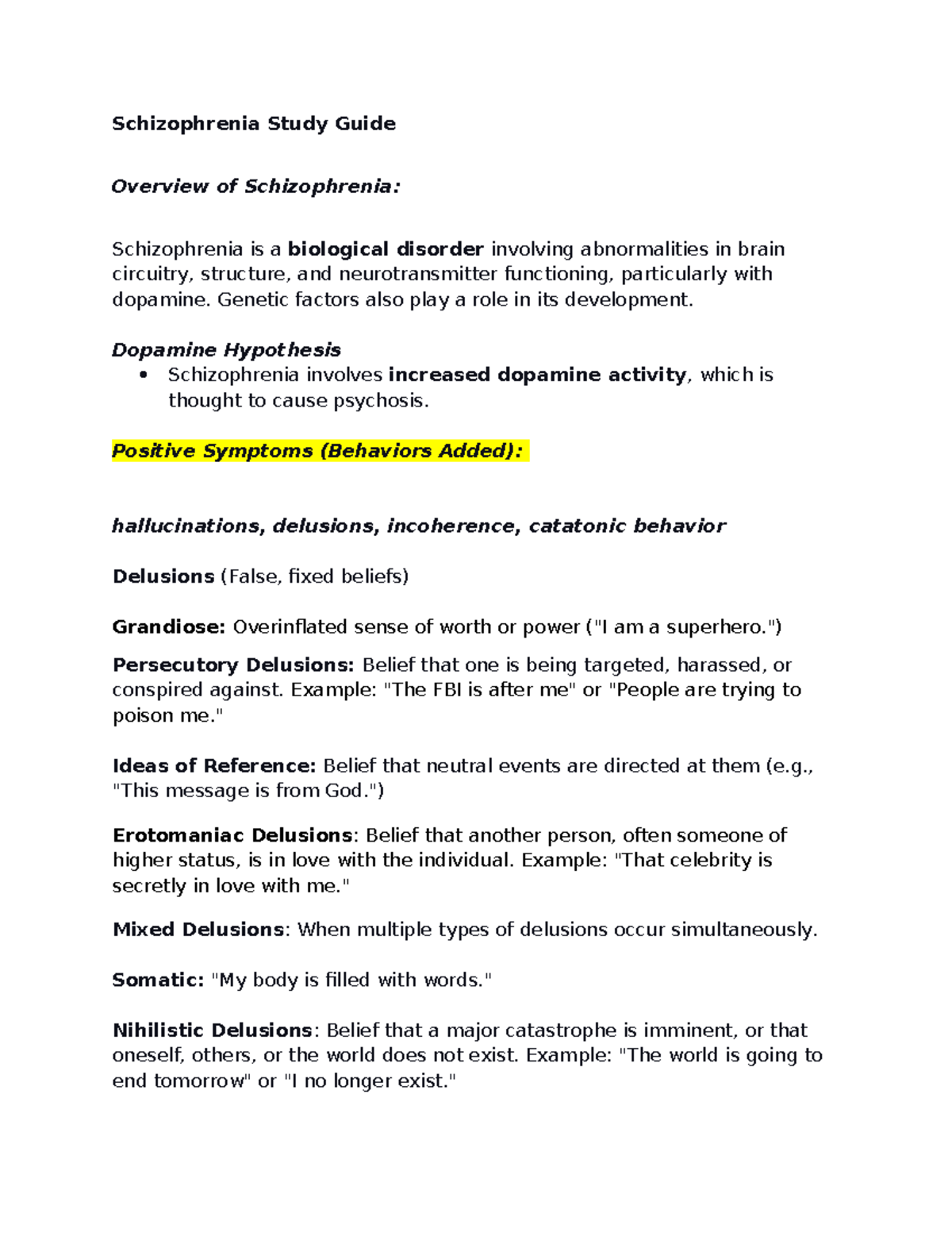 Schizophrenia Study Guide copy - Schizophrenia Study Guide Overview of ...