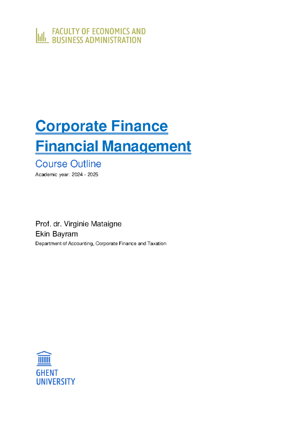 Corporate Finance & Financial Management Course Outline 2024-2025 - Studocu