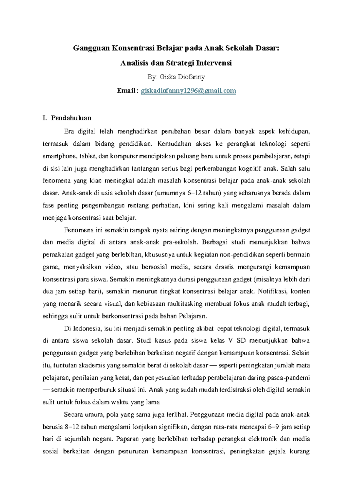 Gangguan Konsentrasi Belajar pada Anak SD: Analisis & Intervensi (EFEW ...