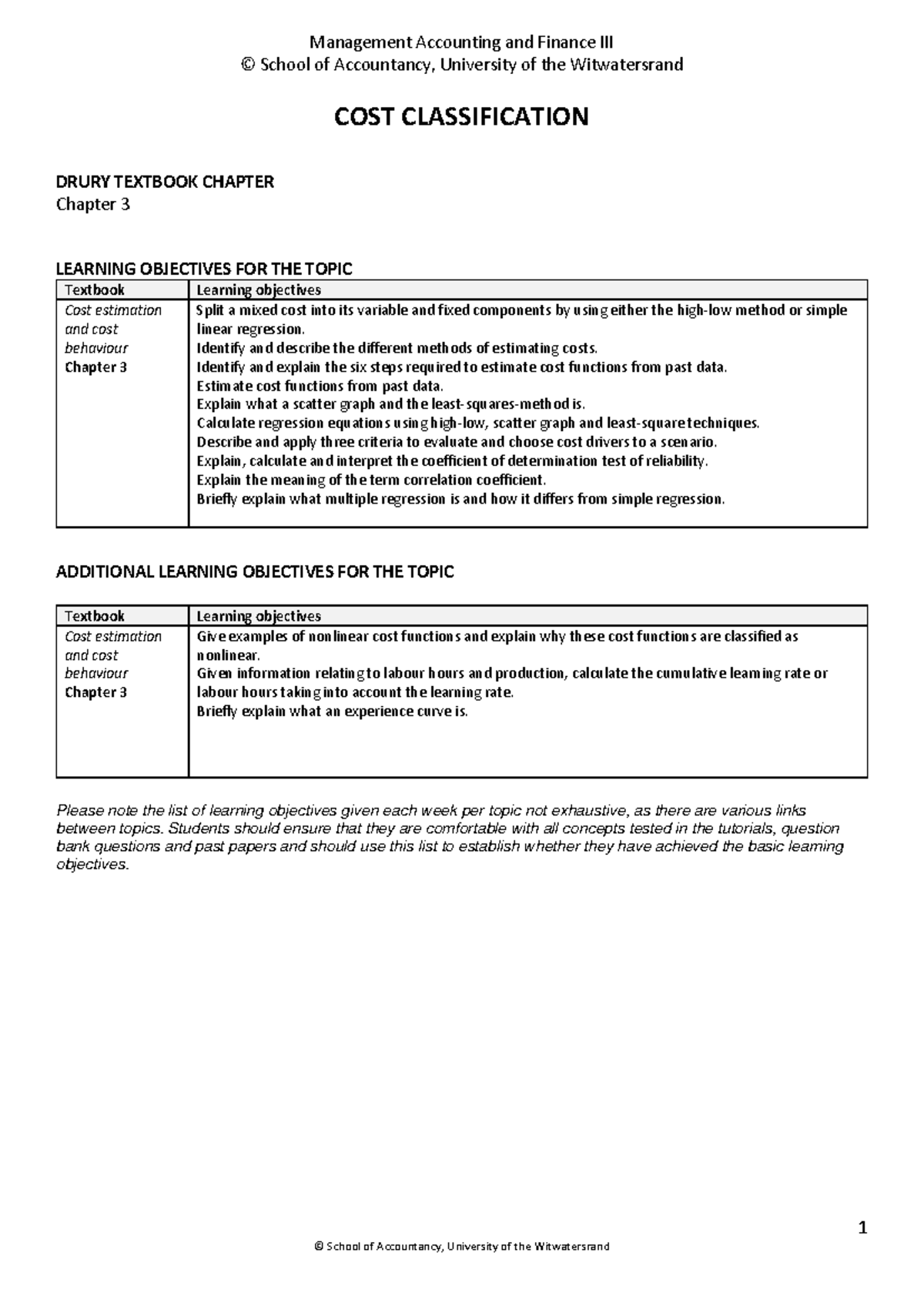 COST CLASSIFICATION AND BEHAVIOUR: LECTURE NOTES 2025 - CHAPTER 3 - Studocu