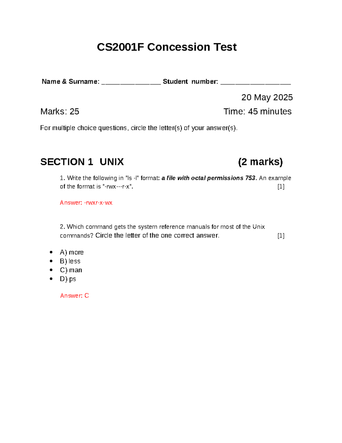 CSC2001F Concession Test 2025: Detailed Memo and Solutions - Studocu