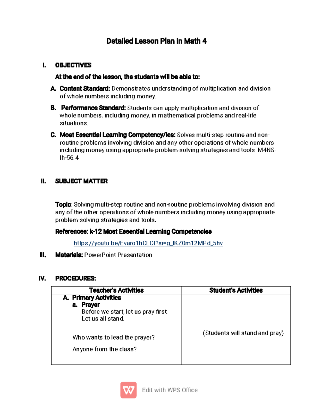 Group-9-DLP-in-Math-4 - Detailed Lesson Plan in Math 4 I. OBJECTIVES At ...