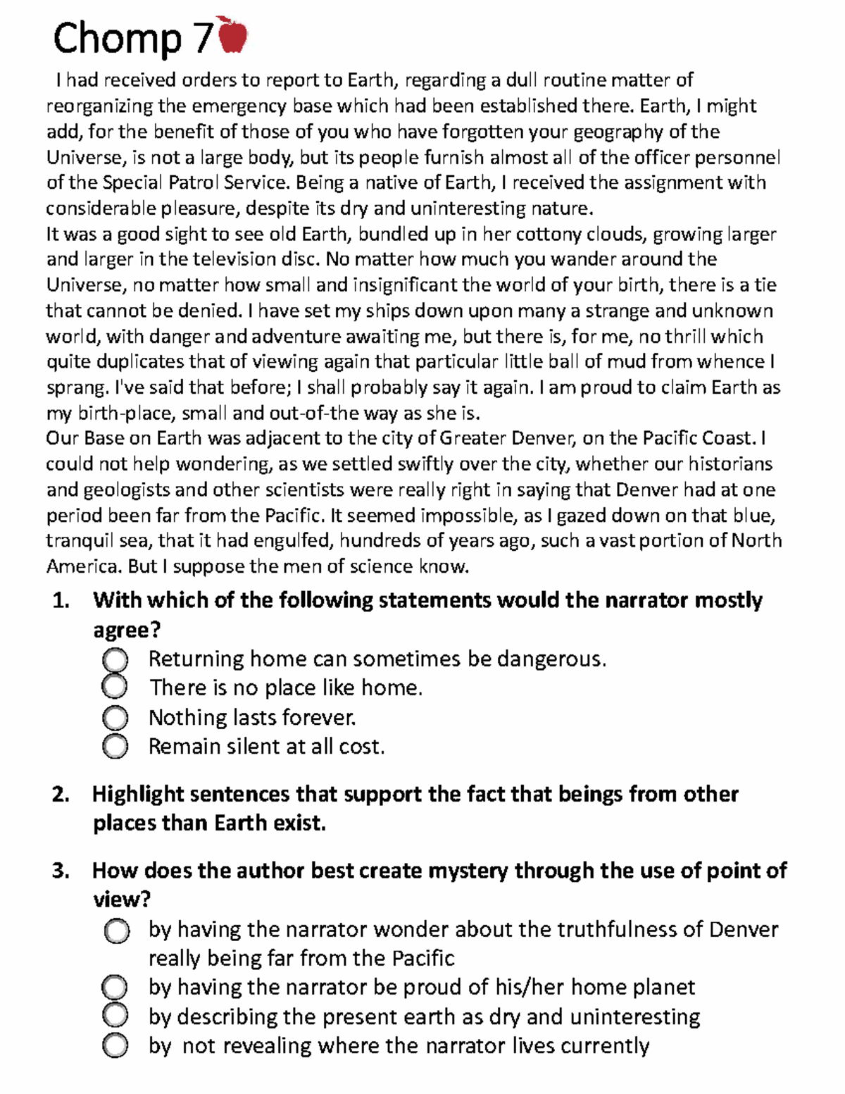 Chomp 7 - ELA Practice Questions and Analysis - Studocu