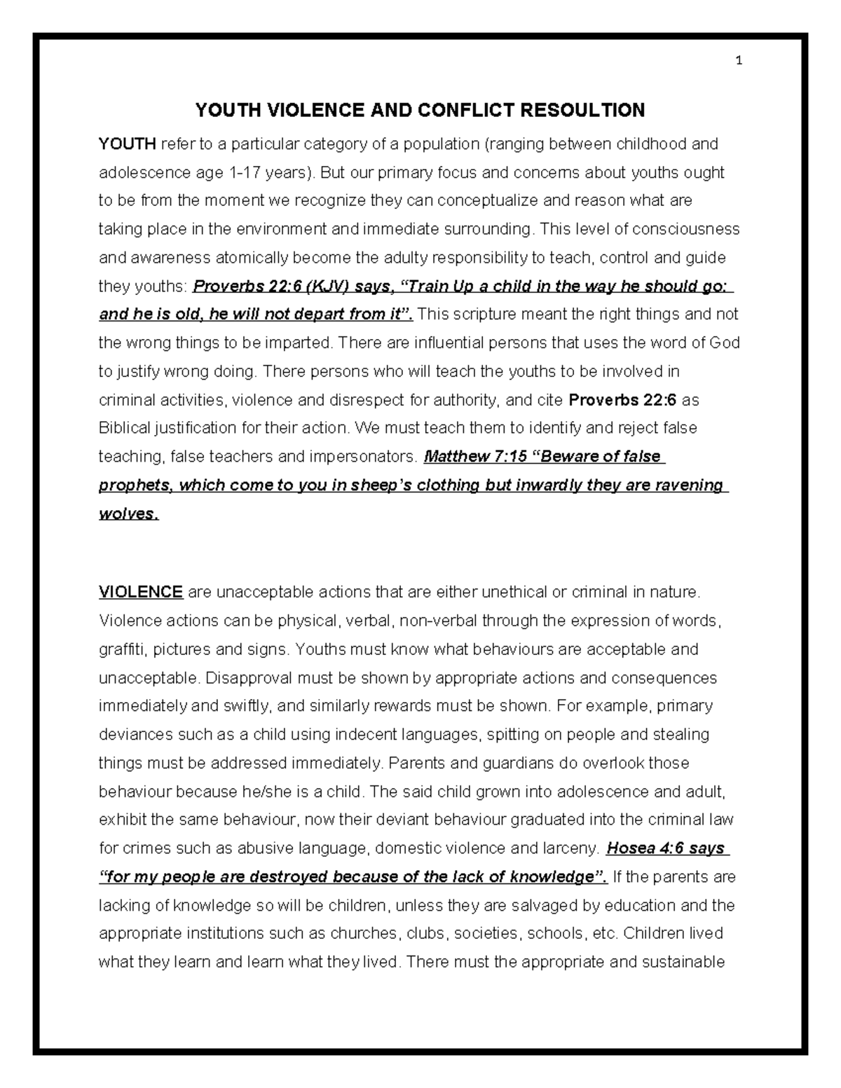 Youth Violence & Conflict Resolution Insights - IUIC Study Notes - Studocu