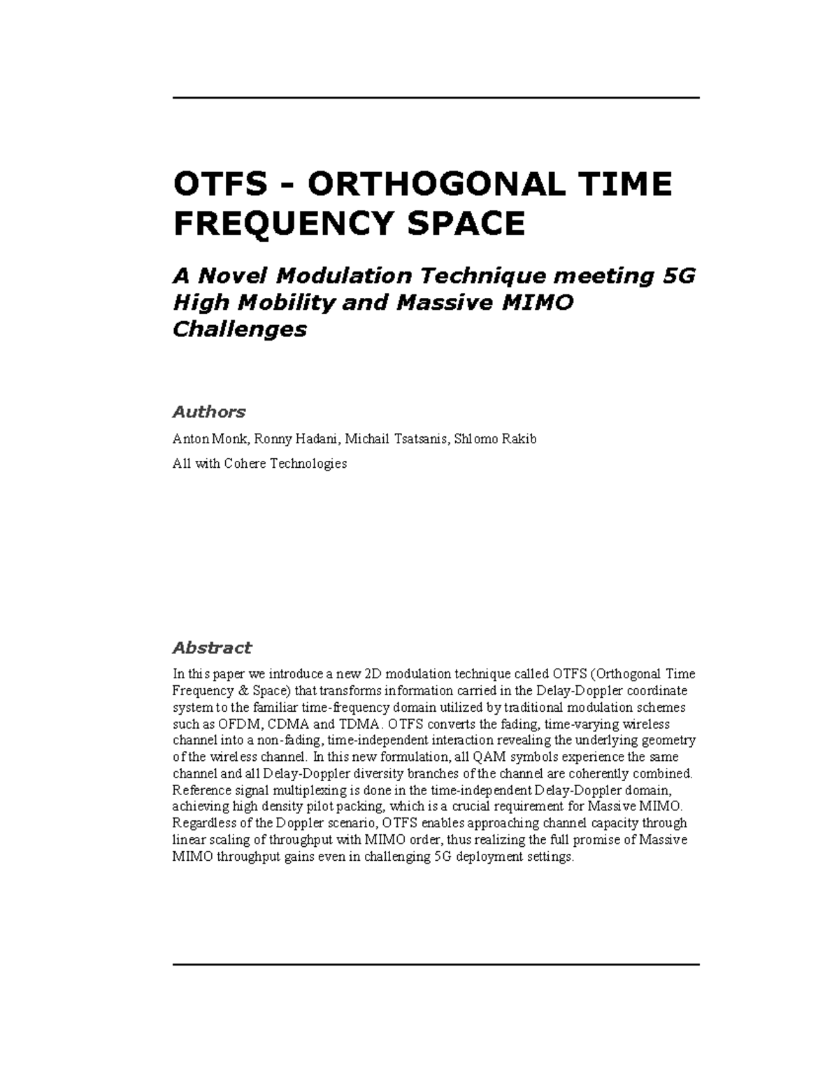 OTFS - Orthogonal TIME Frequency Space - OTFS - ORTHOGONAL TIME ...