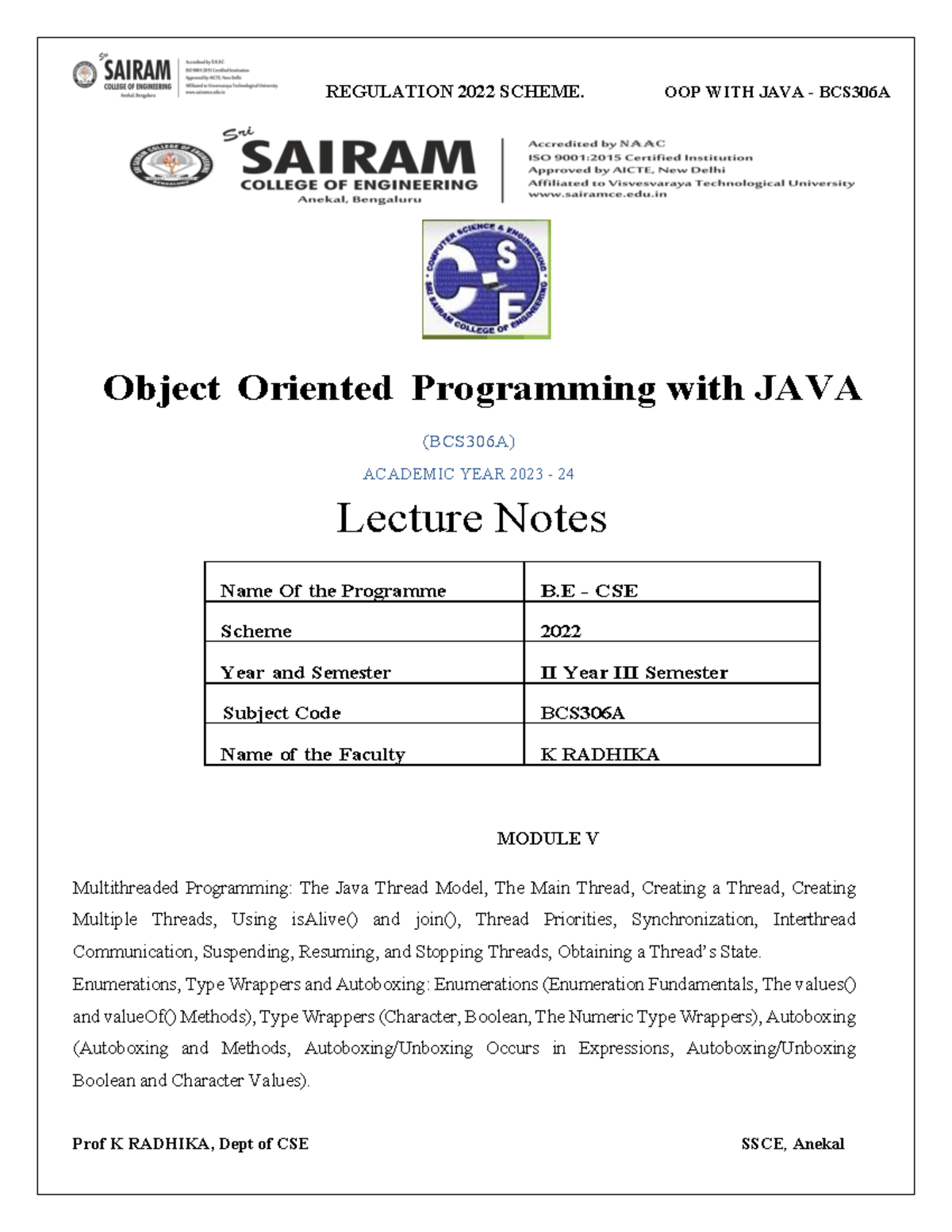 OOPS with Java BCS306A Mod 5 notes for exam @vtunetwork - Object ...