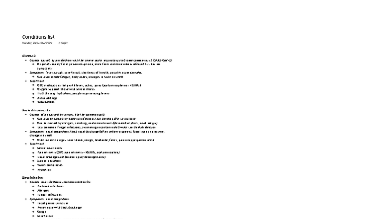 Conditions List for Health Issues - ADKJV - Studocu