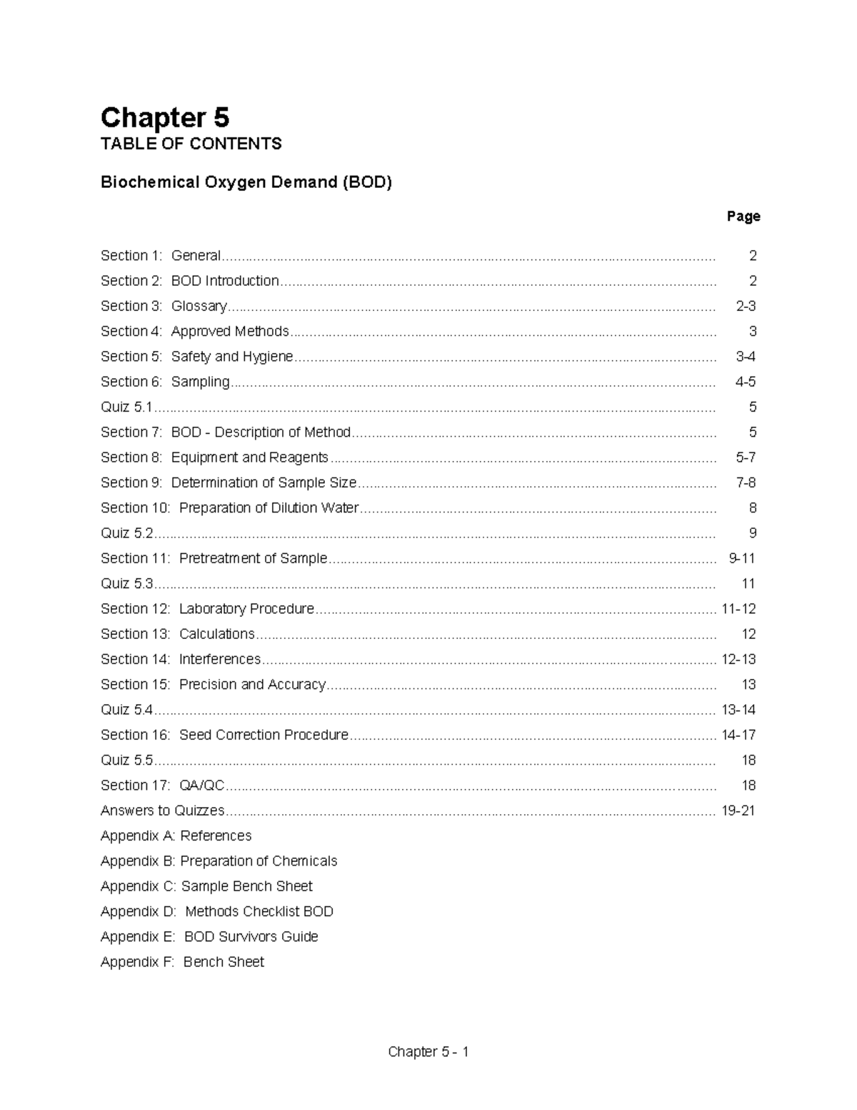 Biochemical Oxygen Demand - Chapter 5 TABLE OF CONTENTS Biochemical ...