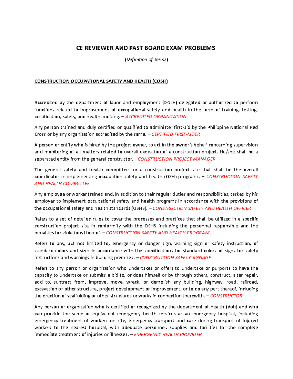 CE PAST Board Exams Review for Construction Engineering - Studocu