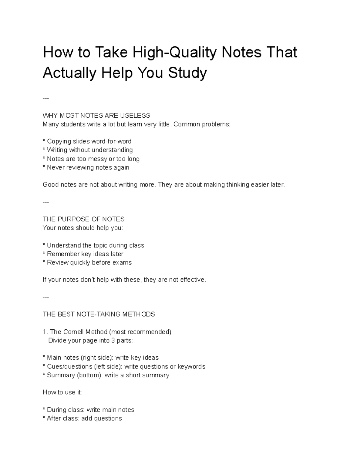 Effective Note-Taking Strategies for Better Study Outcomes - Studocu