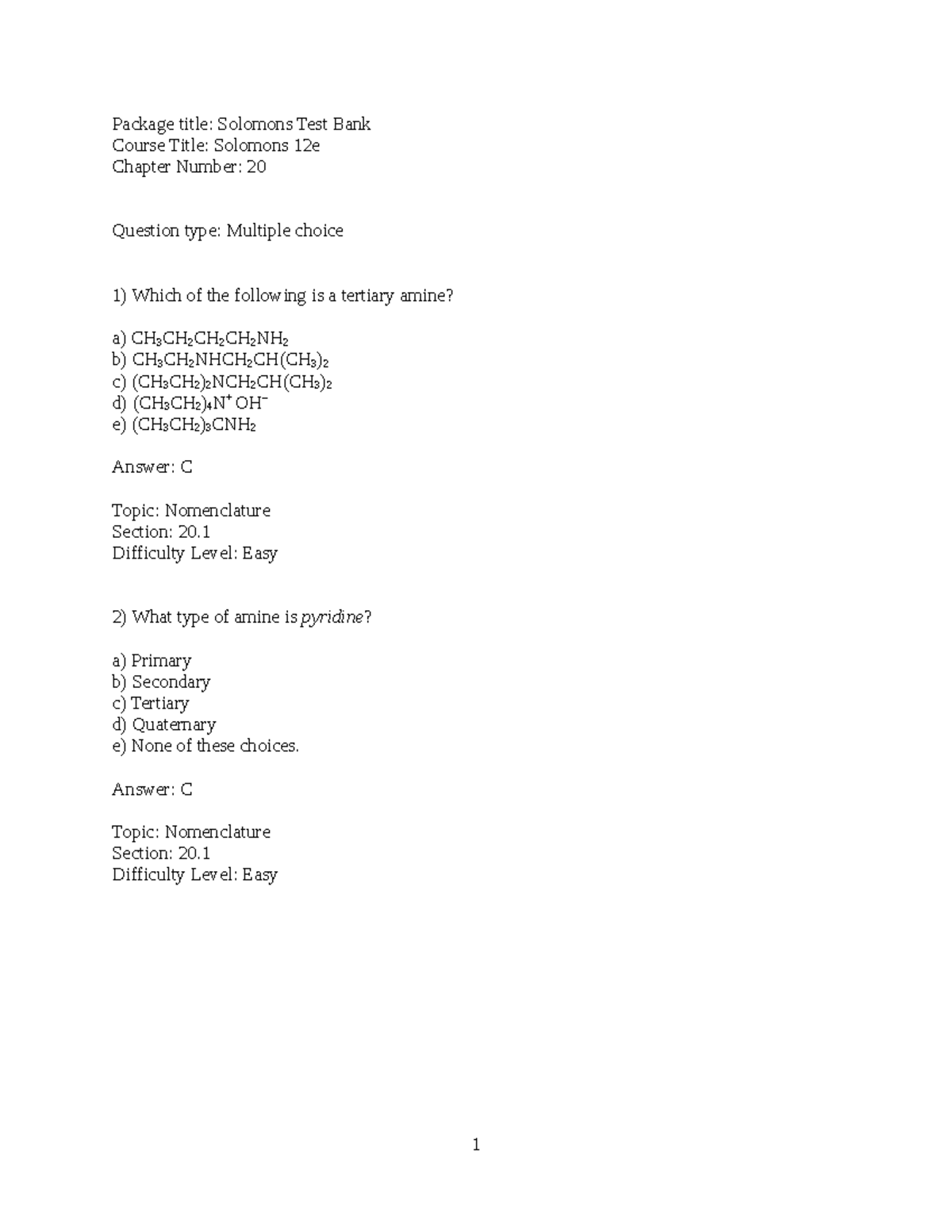 Solomons 12e: Test Bank Chapter 20 Multiple Choice Questions - Document Preview