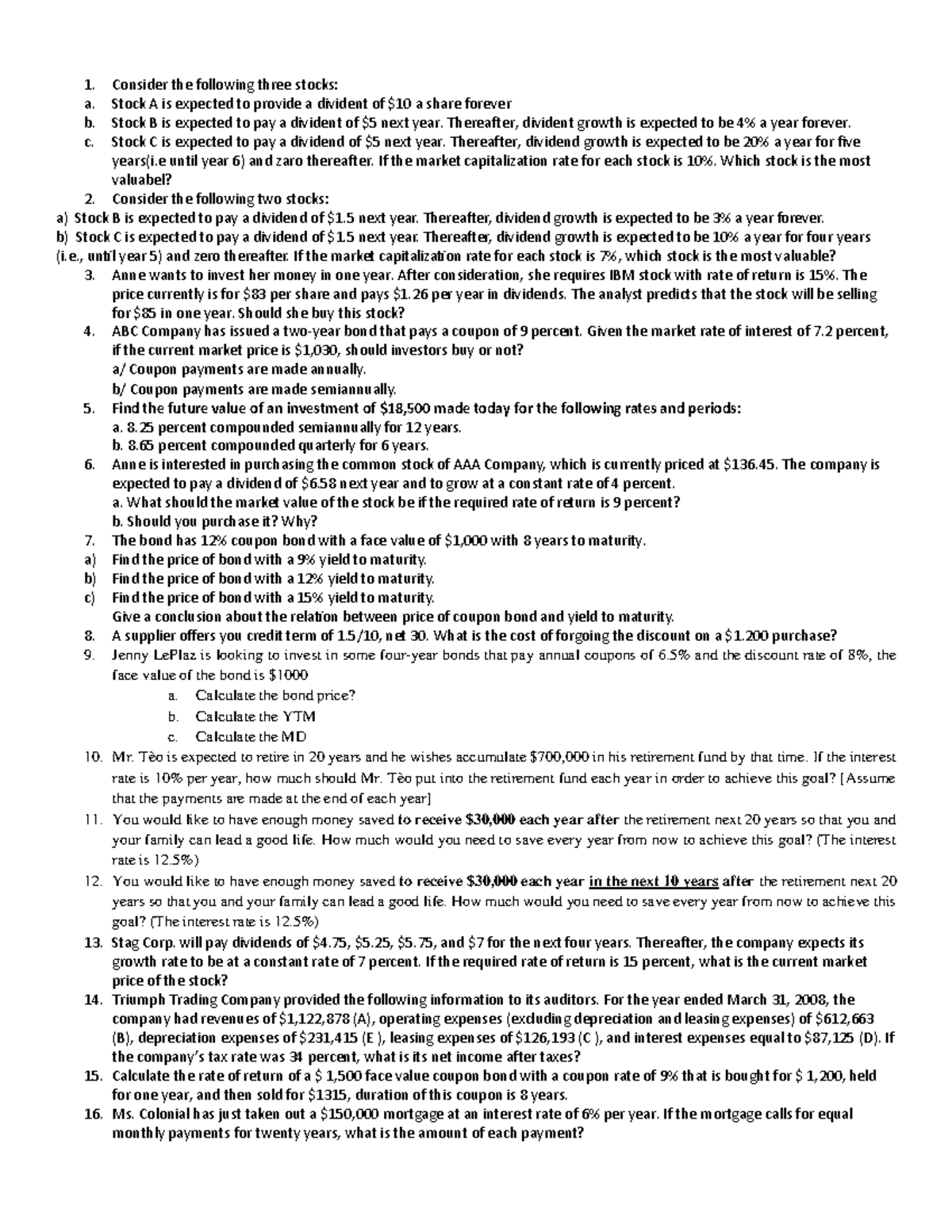 Final Exam Review 2 - Knowledge of Finance Concepts - Studocu