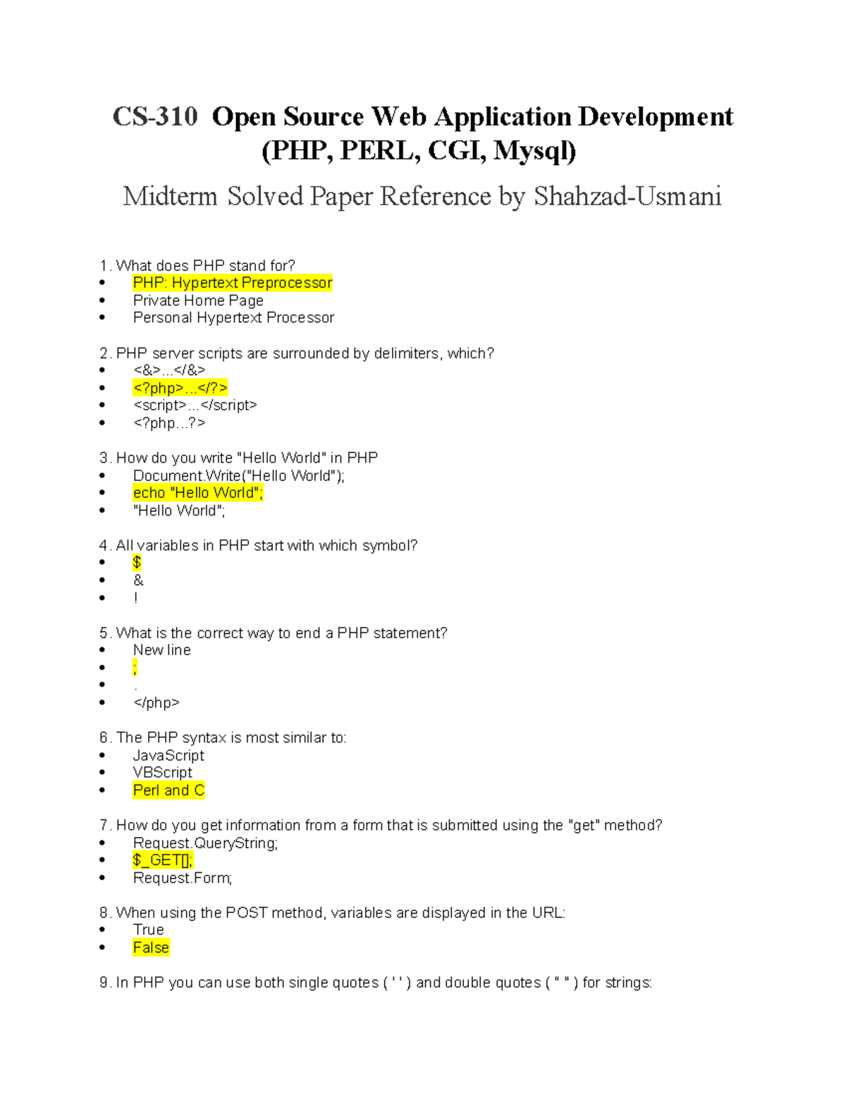 CS310 Midterm Solved Paper on Open Source Web Apps by Shahzad-Usmani ...