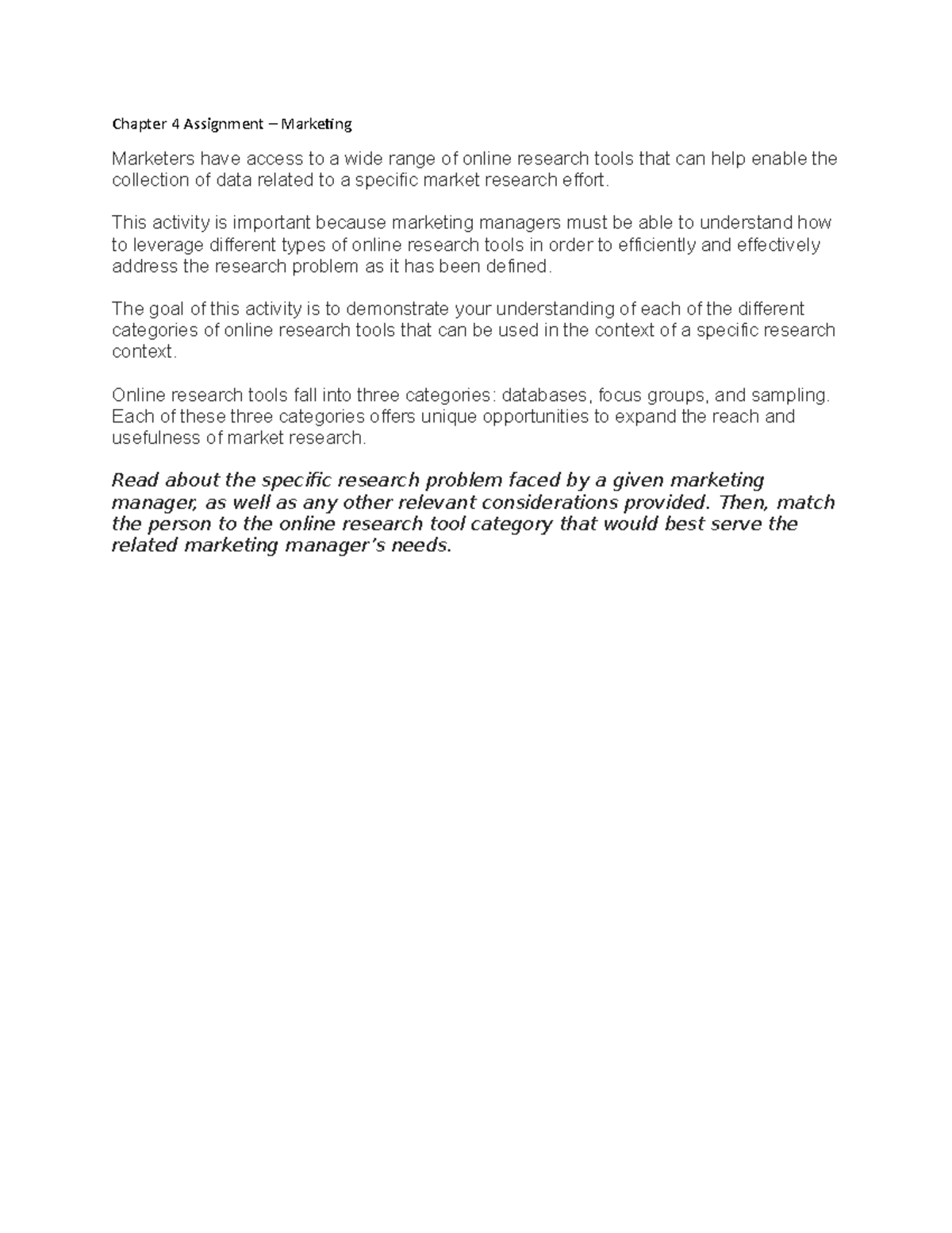 Chapter 4 Assignment – Understanding Online Research Tools in Marketing ...