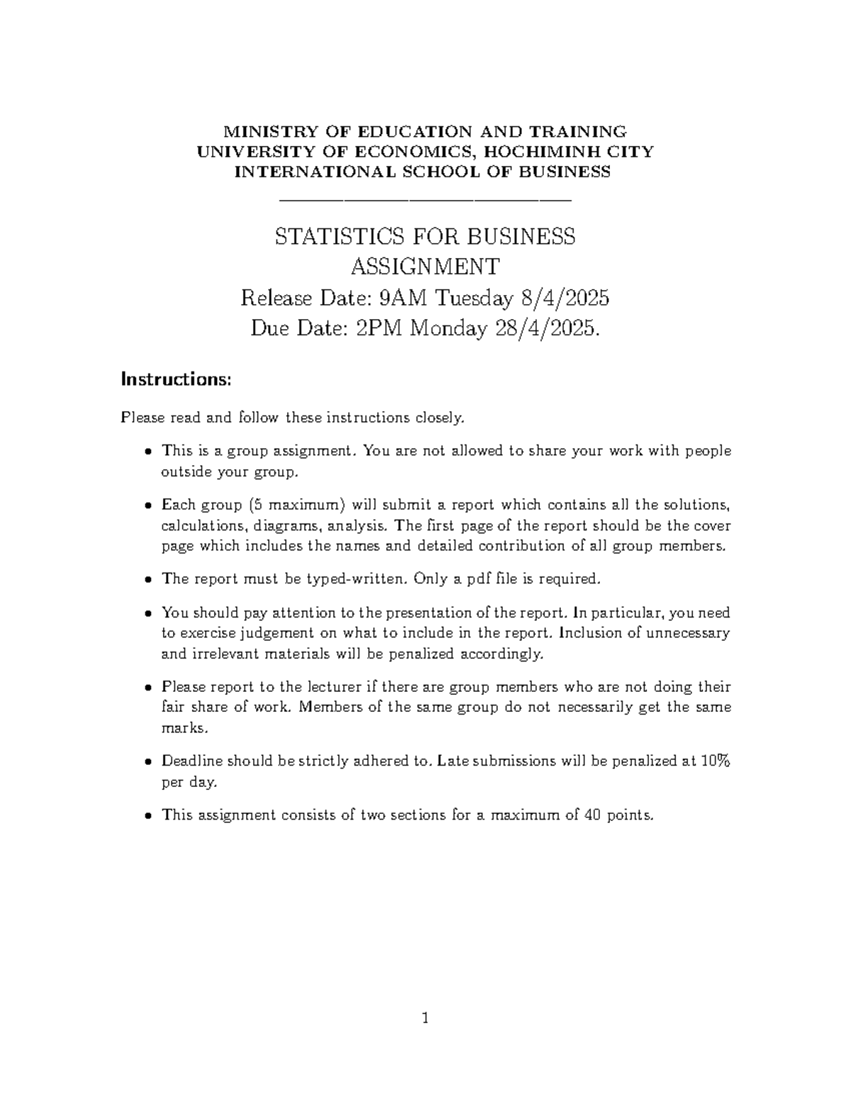 Statistics for Business S2 SB Assignment (2024-2025) - Studocu