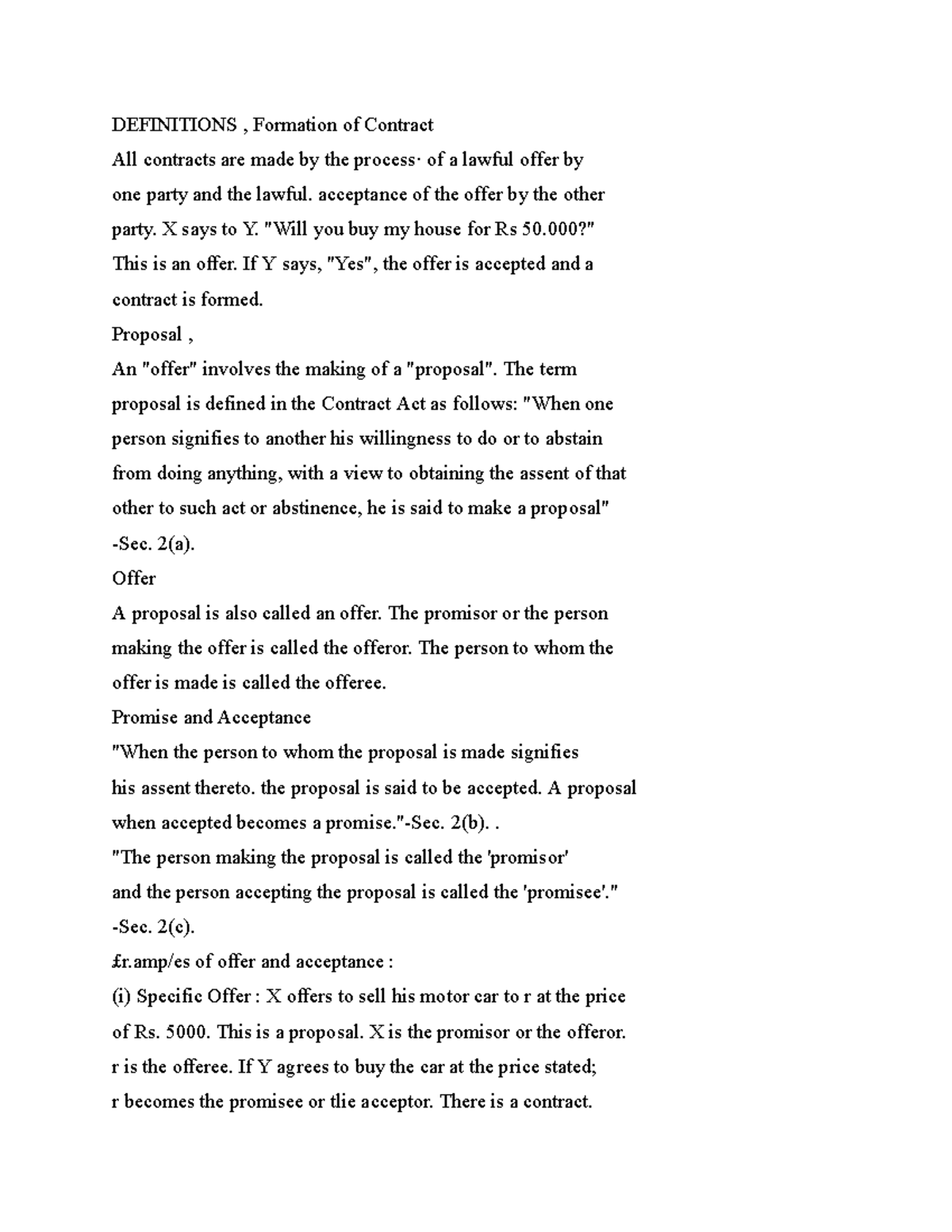 Definitions , Formation of Contract - DEFINITIONS , Formation of ...