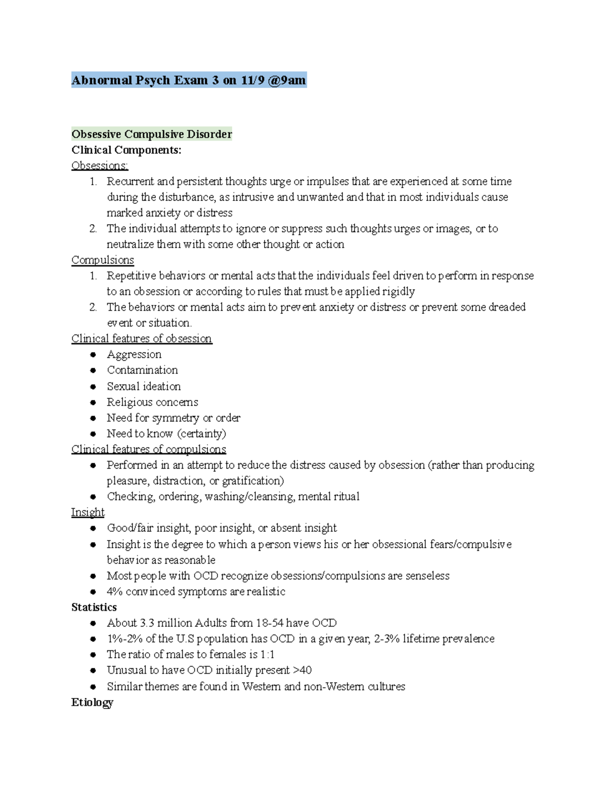 Abnormal Psych Exam 3 Study Guide: Key Concepts & Disorders Review ...