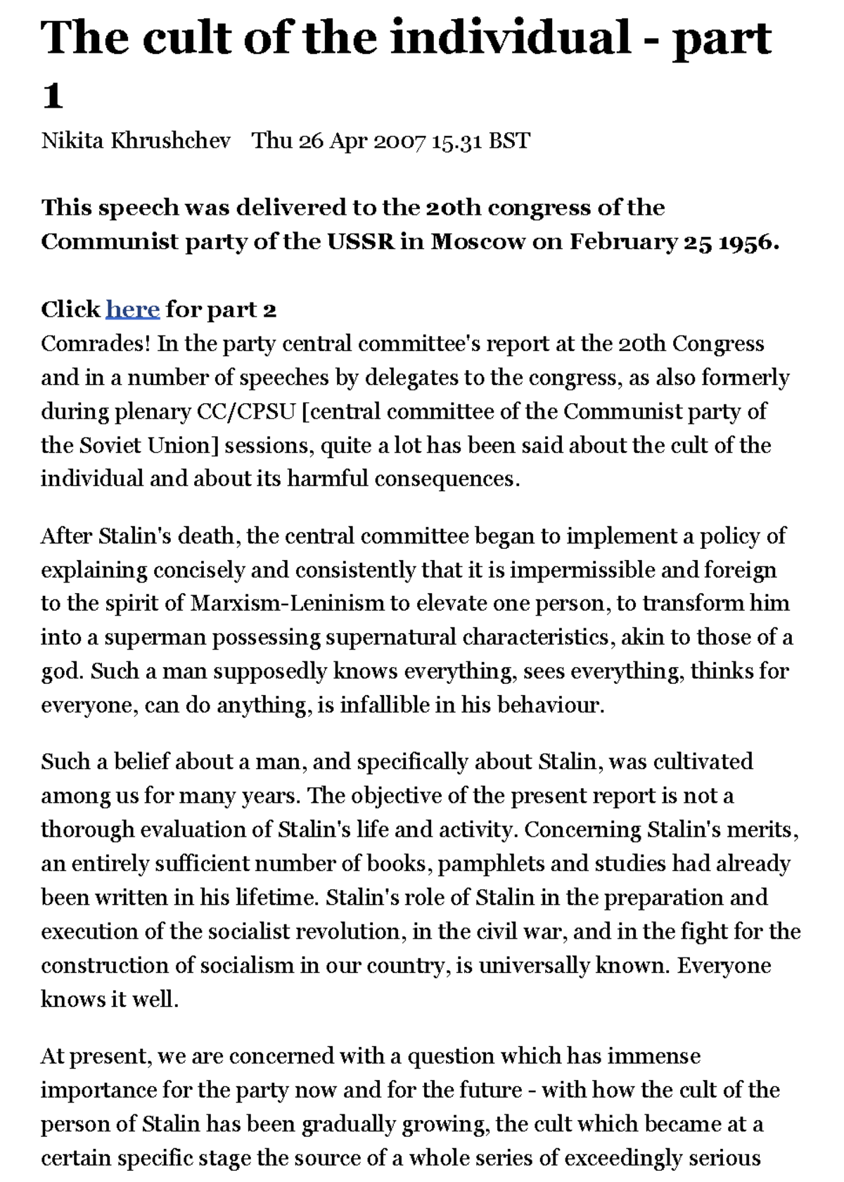 Nikita Khrushchev: The Cult of the Individual - Part 1 Analysis - Studocu