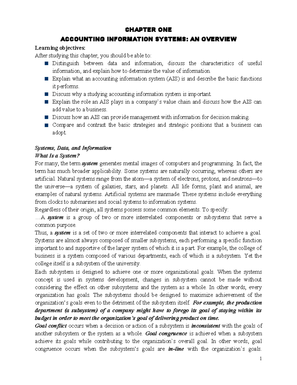 CHAPTER 1: OVERVIEW OF ACCOUNTING INFORMATION SYSTEMS (AIS) - Studocu