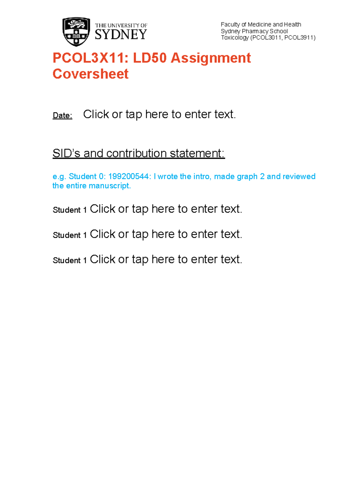 PCOL3011/PCOL3911 LD50 Assignment Coversheet and Contribution Statement ...