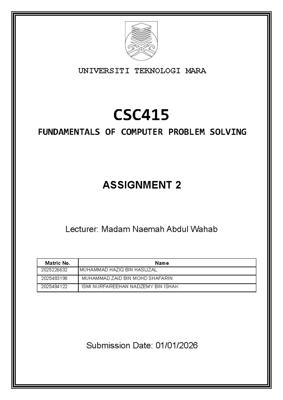 Assignment 2 Report for CSC415: Computer Problem Solving Group Work ...