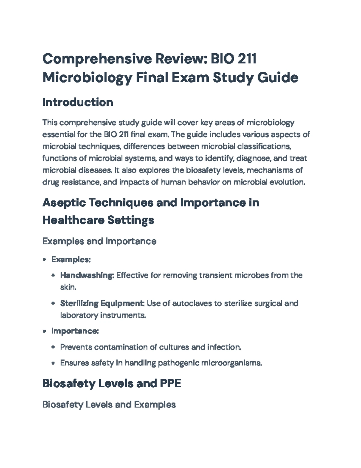 BIO 211 FINAL EXAM STUDY GUIDE: ESSENTIAL MICROBIOLOGY TOPICS - Studocu