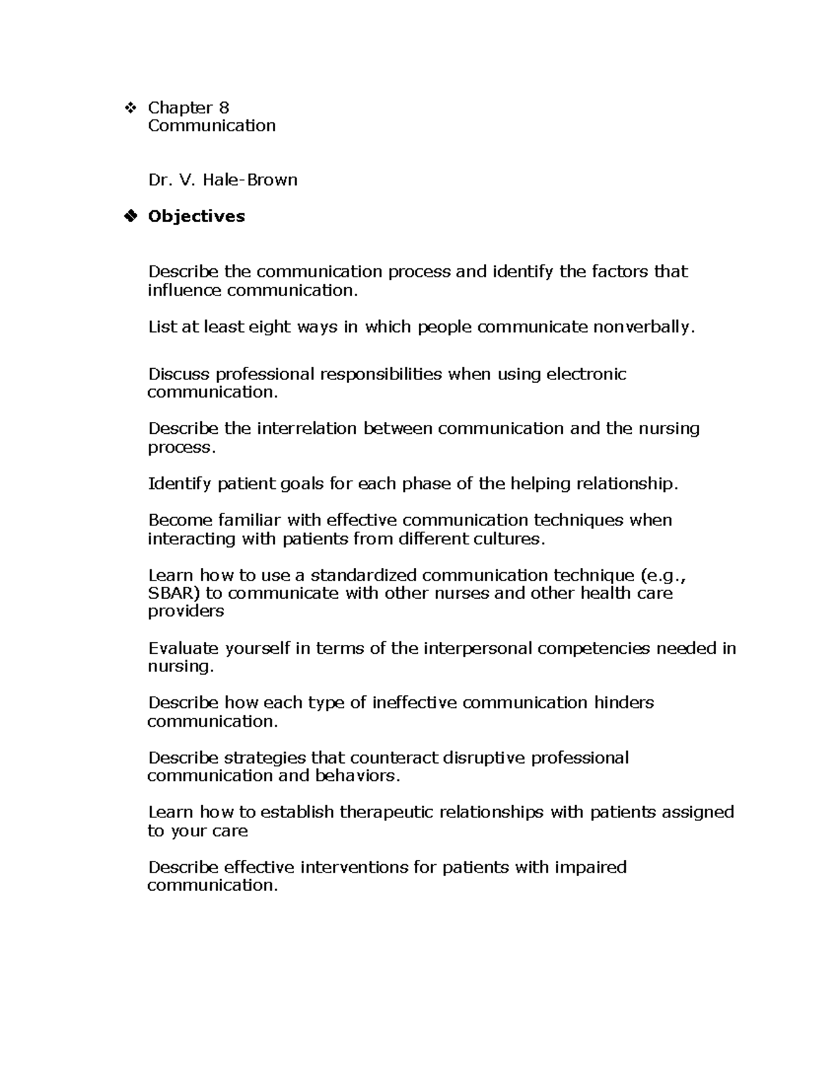 NUR 250 Chapter 8 Communication in Nursing Study Notes - Studocu
