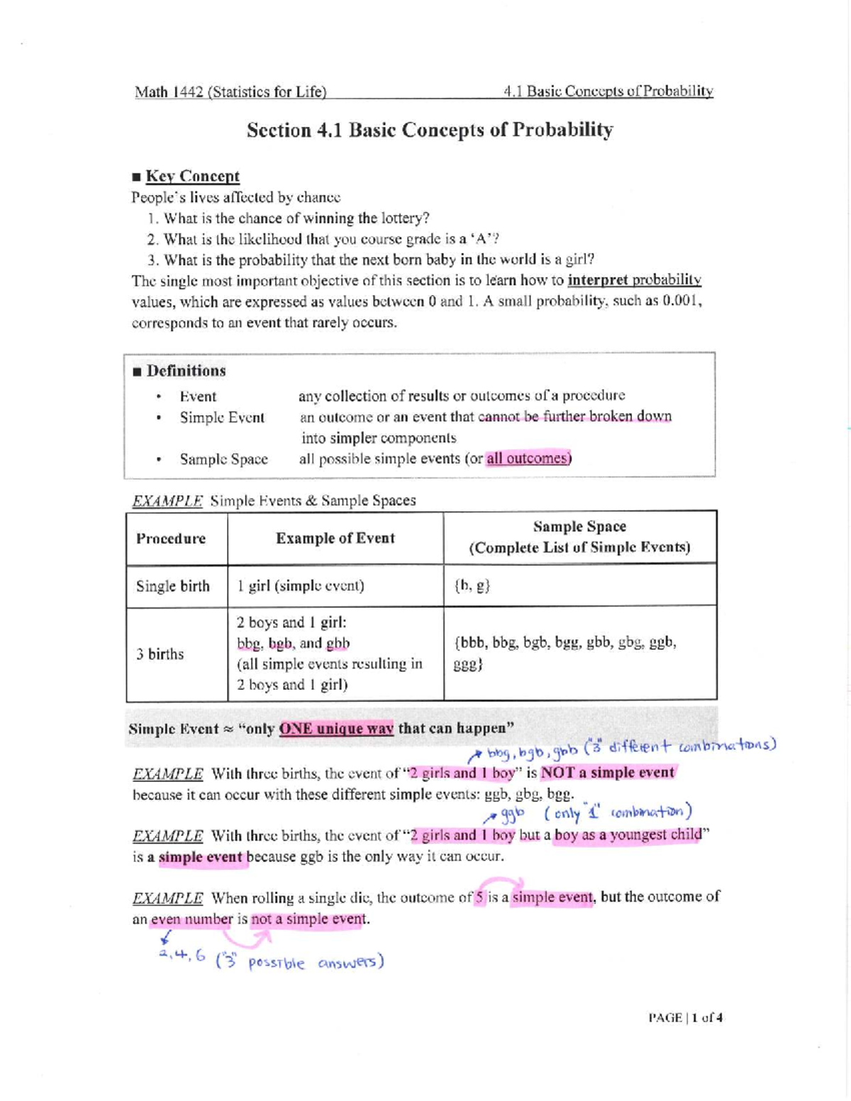 Math 1442 Final Exam Study Guide: Basic Concepts of Probability - Studocu