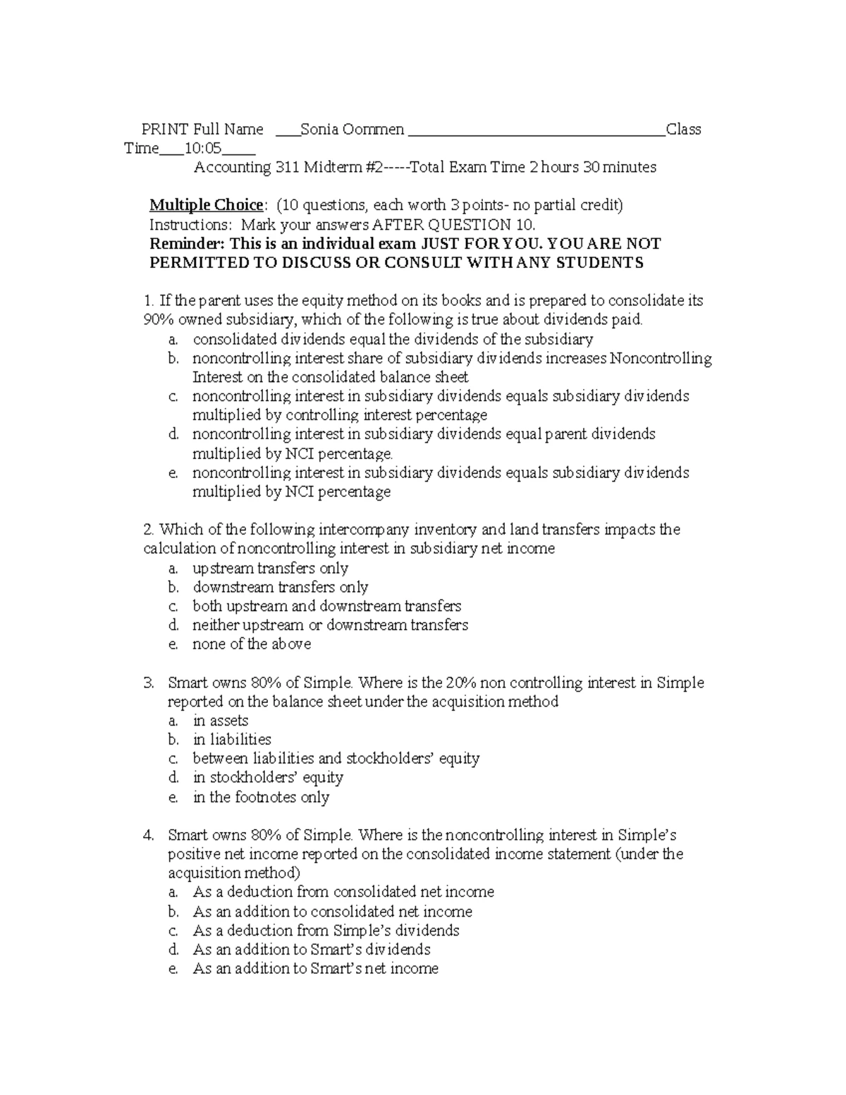 Acct 311 Final Exam Study Guide: Sales & Purchases Consolidation - Studocu