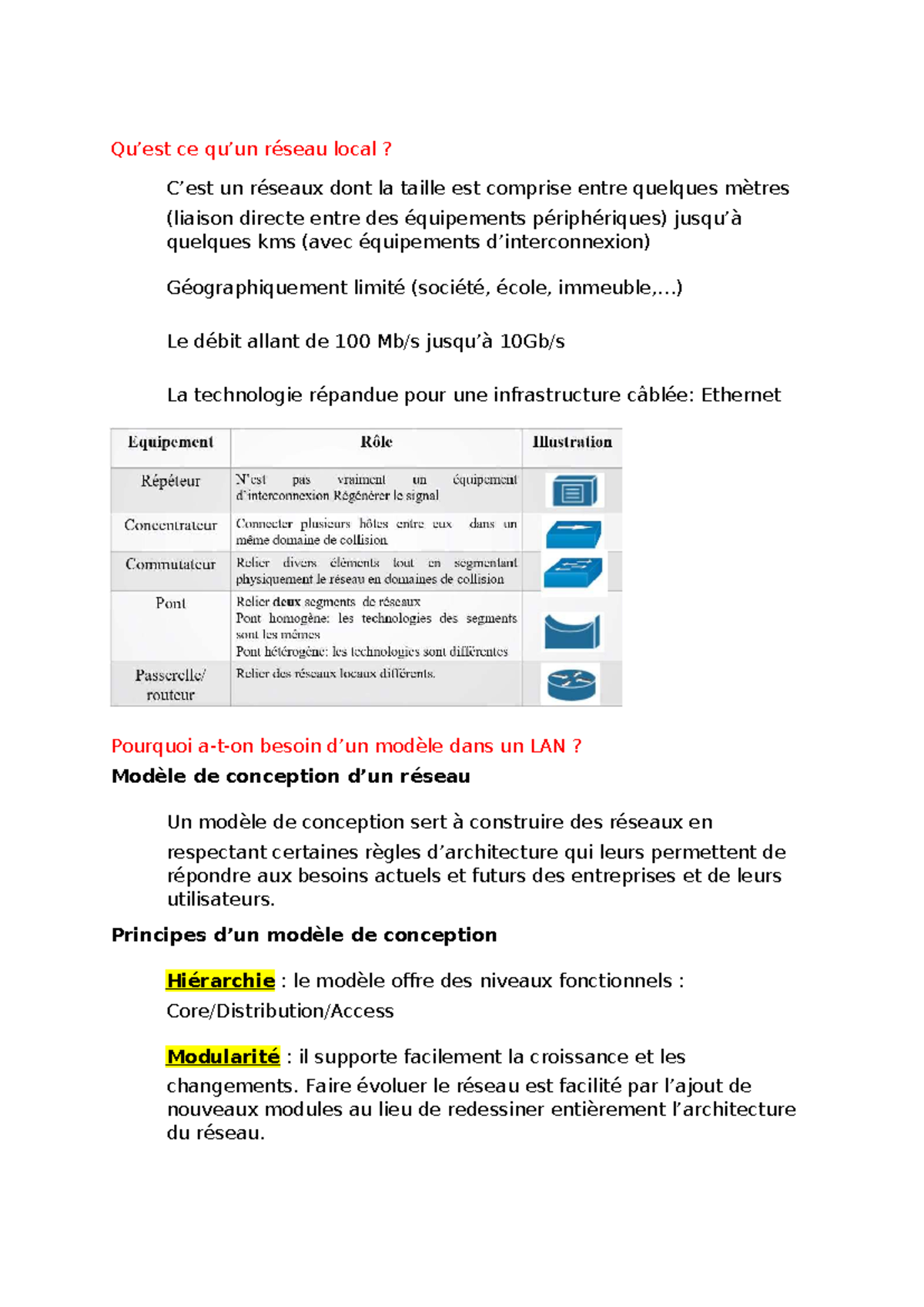 Modèle de Conception Réseau LAN - Cours Réseaux 101 - Studocu