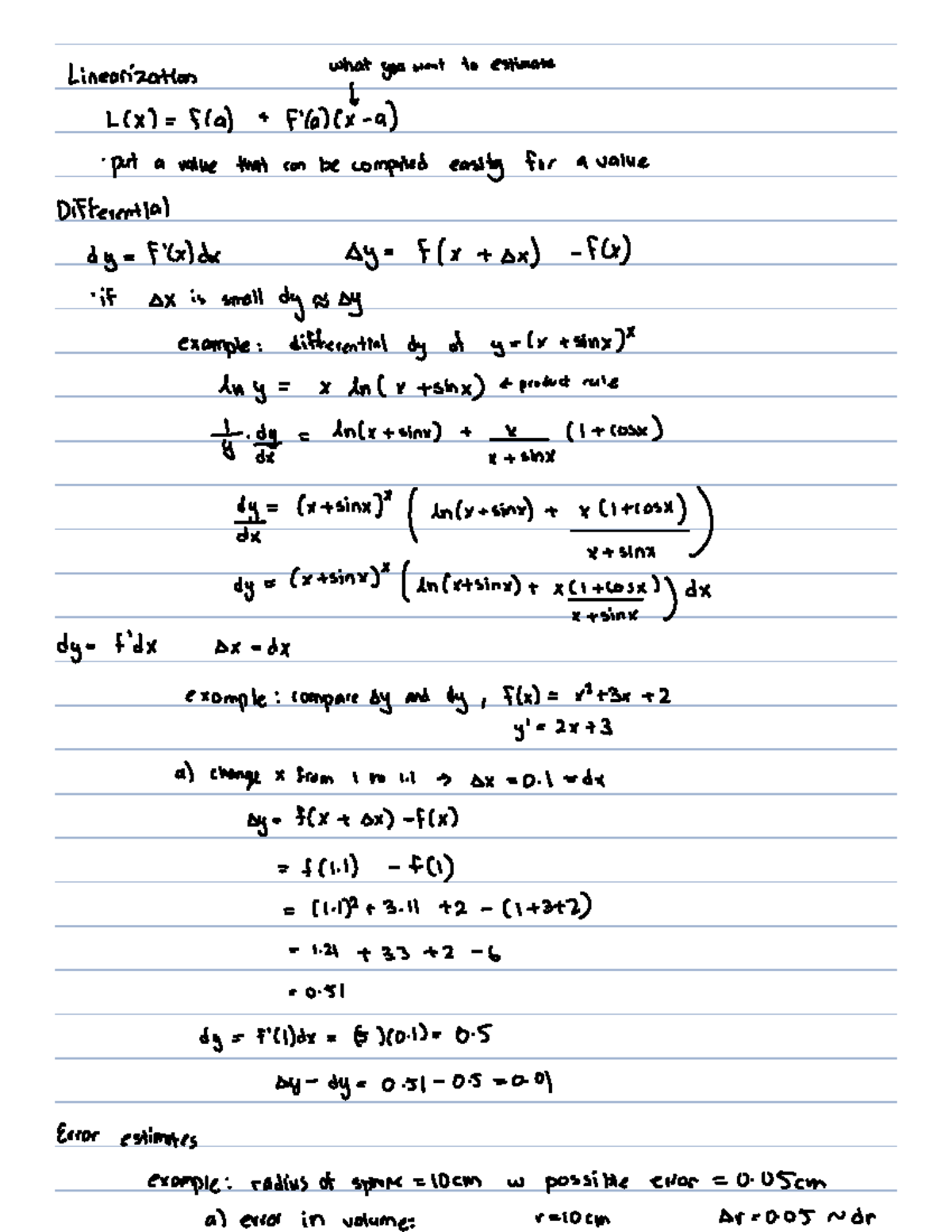 Math 100 Final Exam Concepts Review: Linearization & Differentiation ...