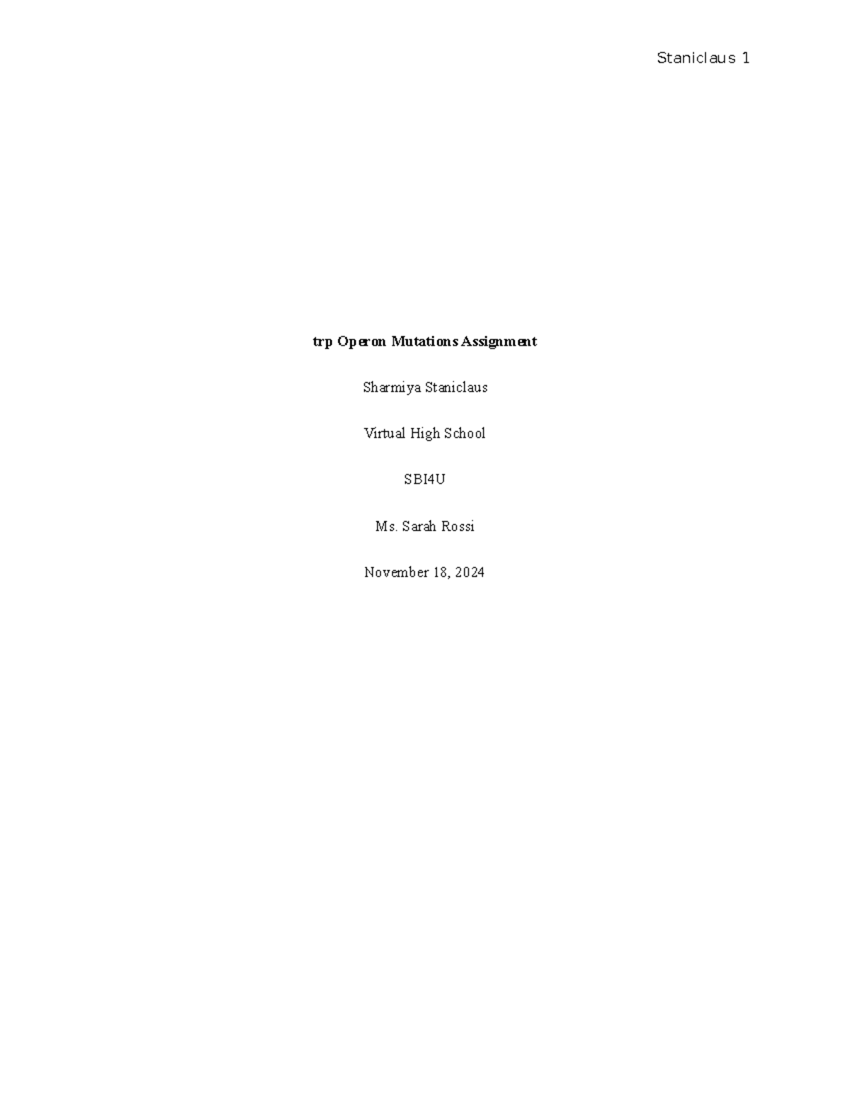 Trp Operon Mutations Assignement - trp Operon Mutations Assignment ...