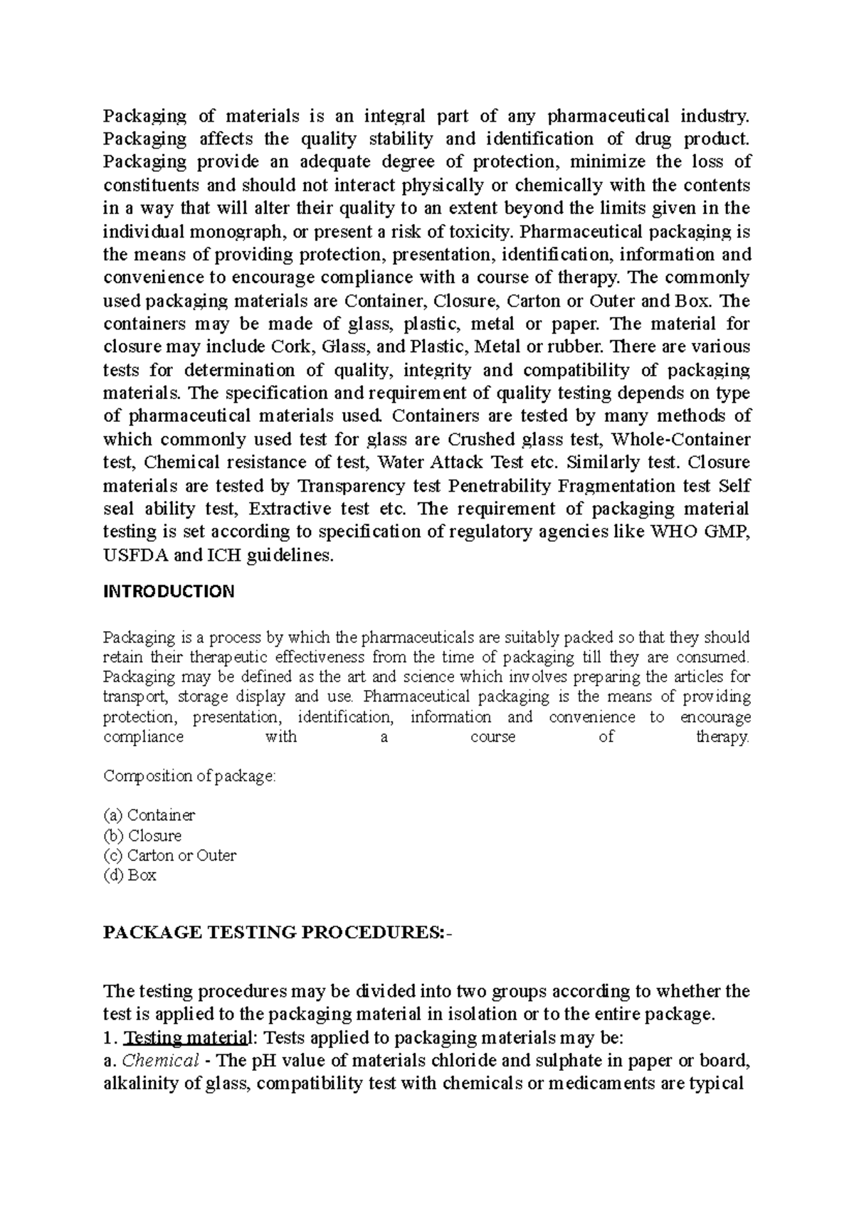 UNIT-III - Notes on Quality Assurance in Pharmaceutical Packaging - Studocu