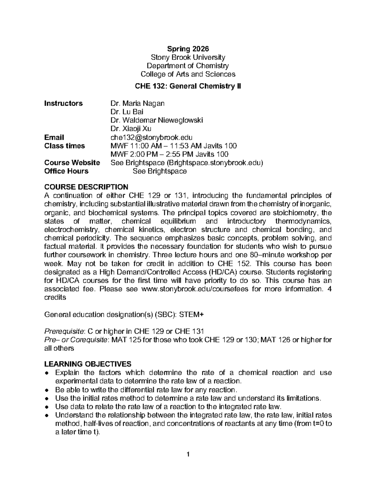 S26 CHE 132 General Chemistry II Syllabus - Spring 2026 - Studocu