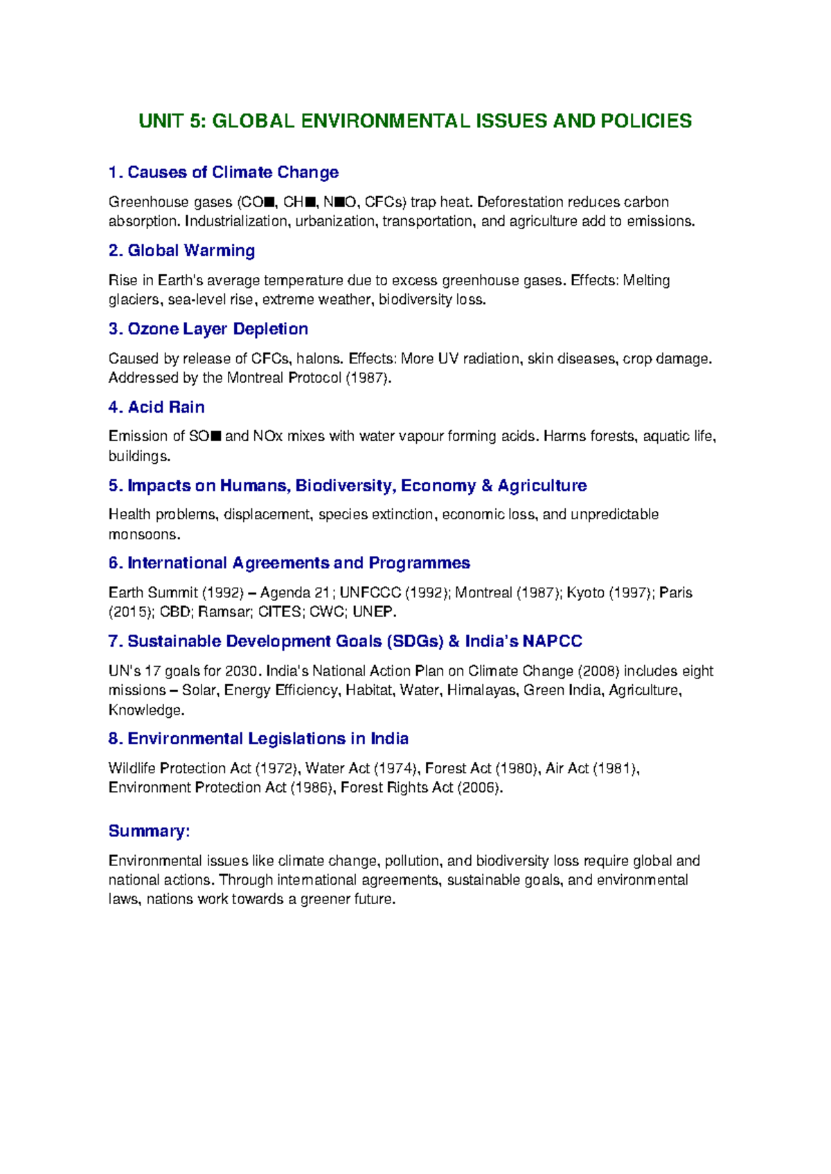 UNIT 5: GLOBAL ENVIRONMENTAL ISSUES AND POLICIES - Key Concepts and ...