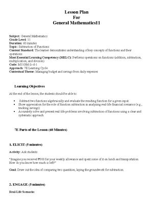 Lesson Plan for Gen Math 11: Functions & Piecewise Functions - Studocu