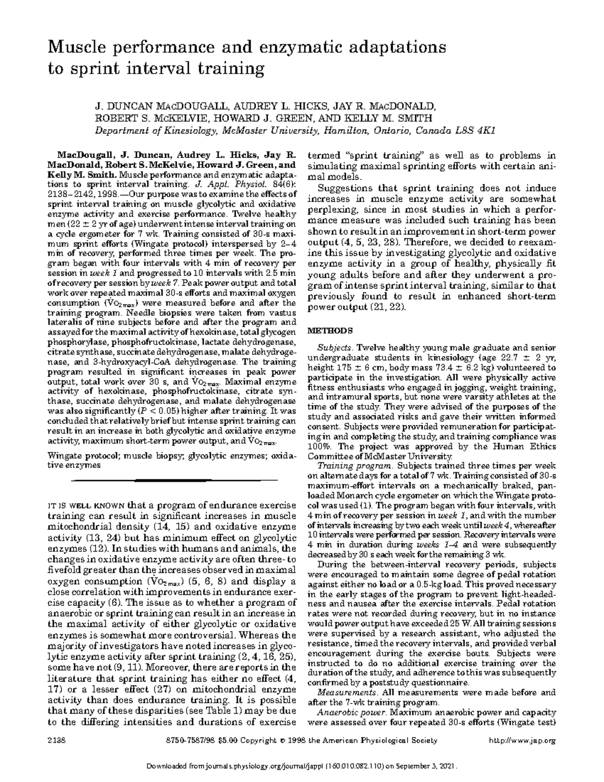 Muscle Performance & Enzymatic Adaptations Post Sprint Interval ...