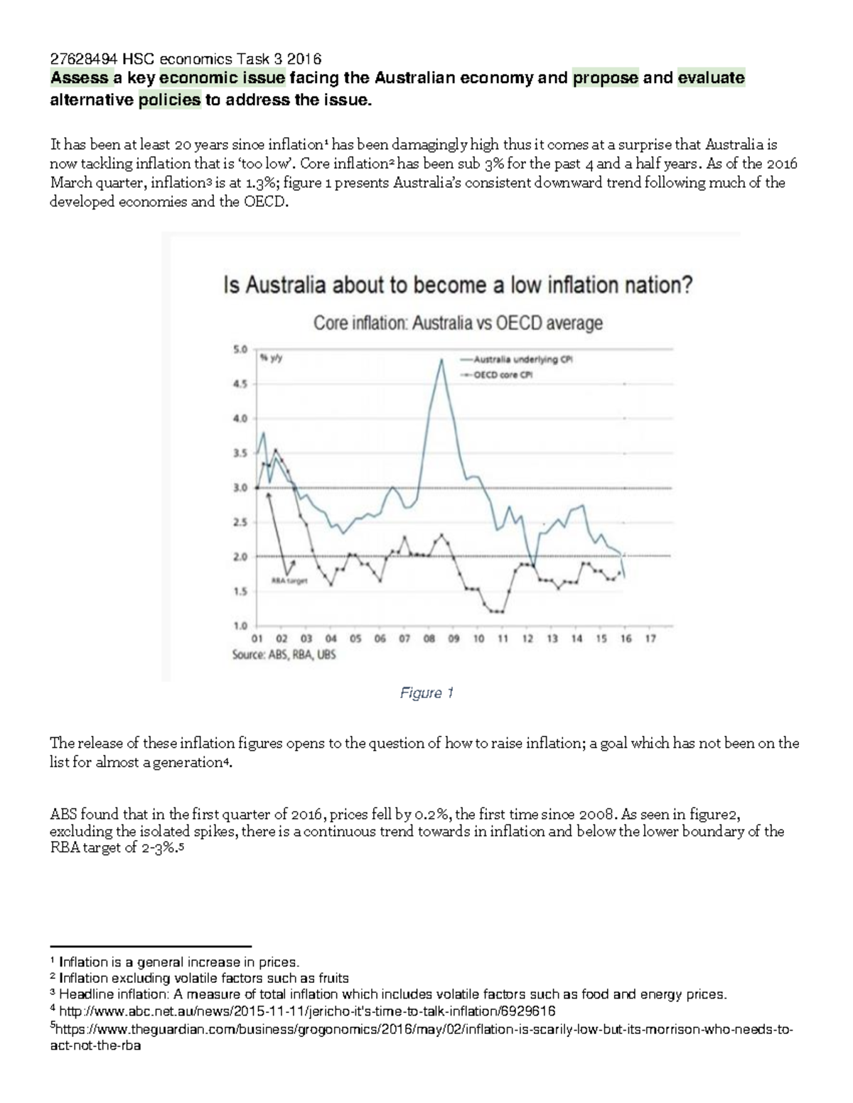 27628494 HSC Economics Task 3: Assessing Inflation and Policy Solutions ...