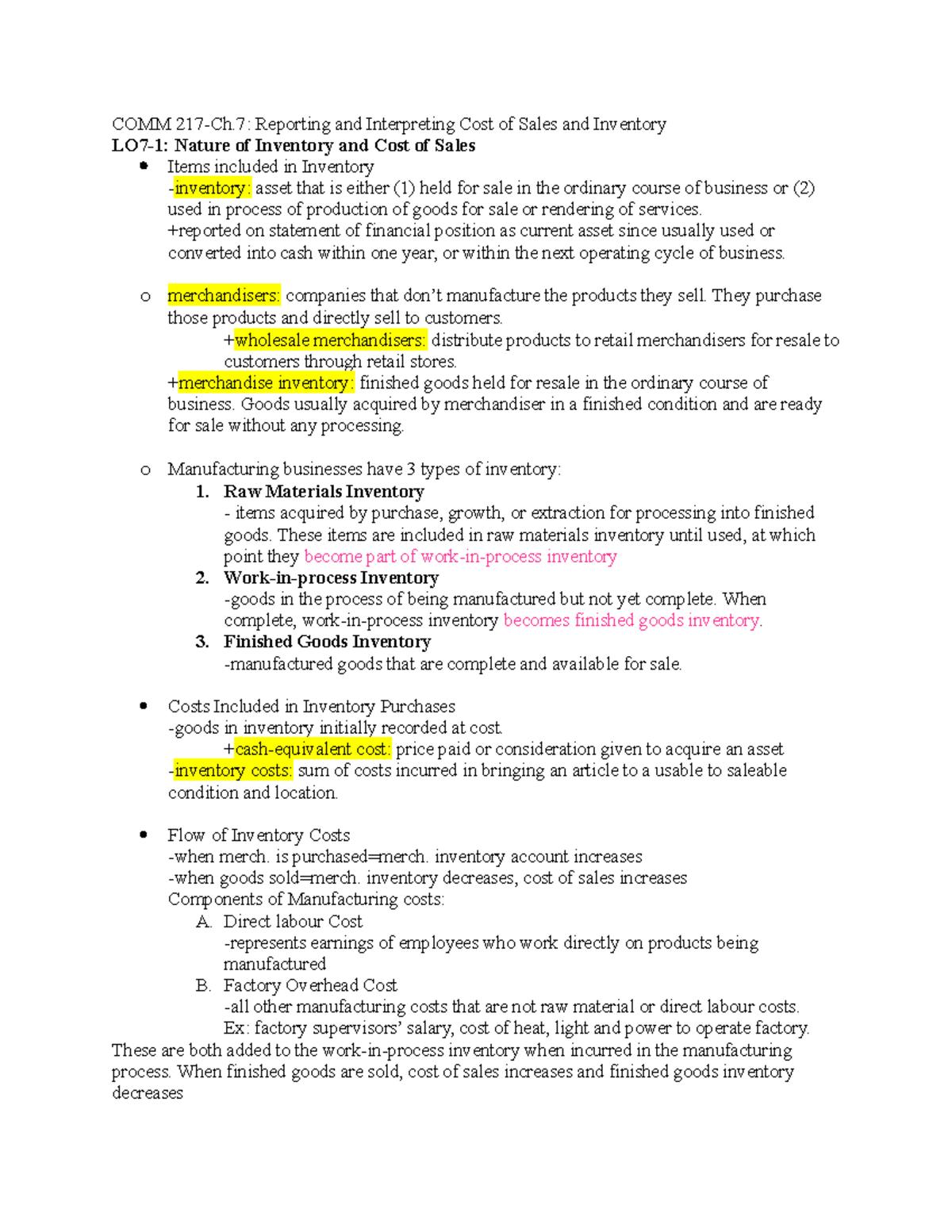 chapter 7 accounting - COMM 217-Ch: Reporting and Interpreting Cost of ...