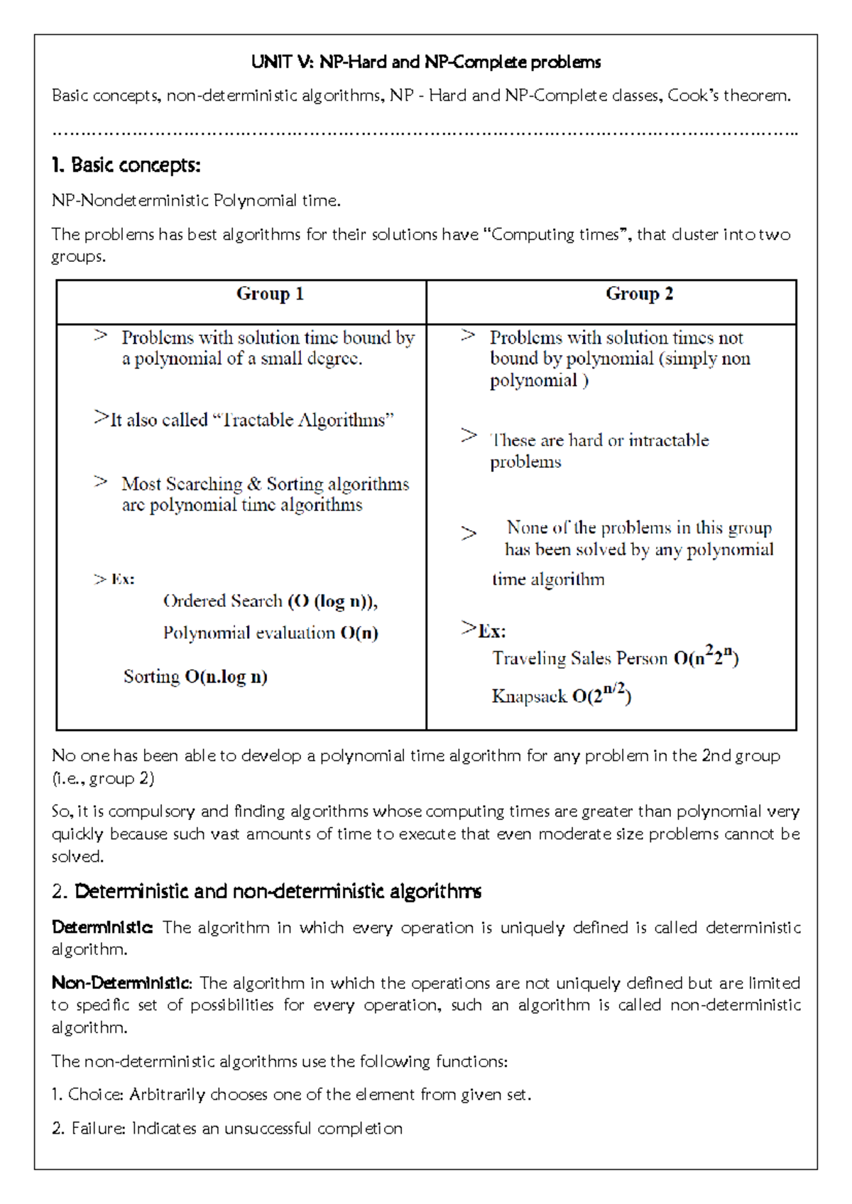 DAA UNIT-V - NP-Hard and NP-Complete Problems Lecture Notes - Studocu