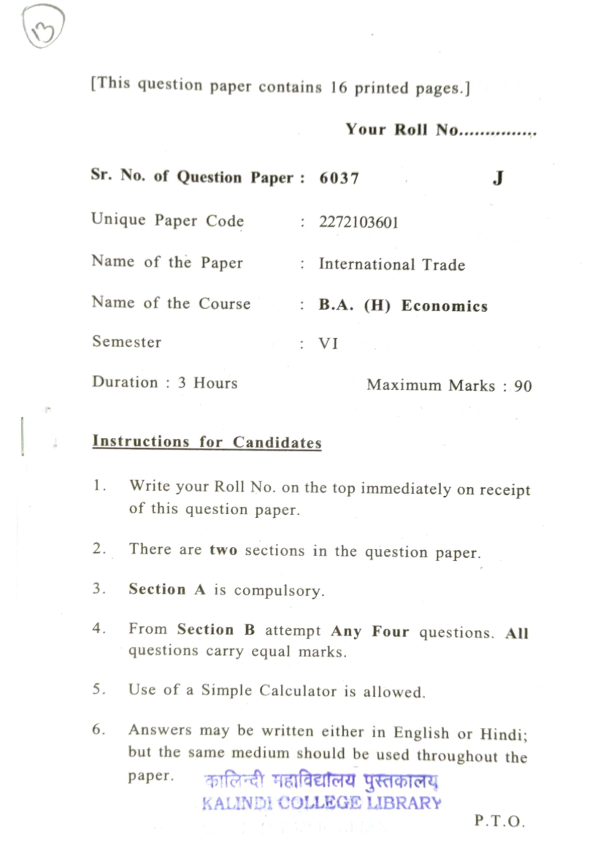 International Trade Exam Paper - B.A. (H) Economics Sem VI - Studocu