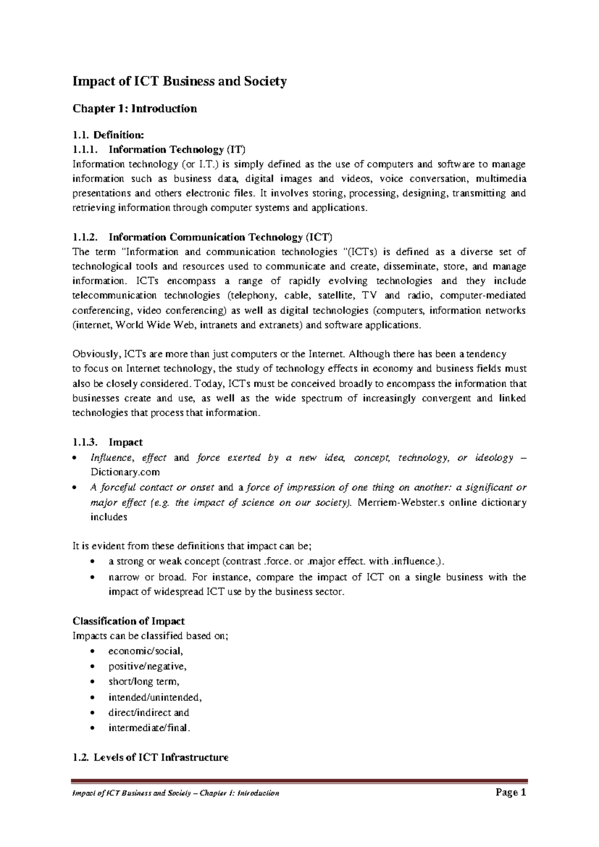 Chapter 1 - Introduction to ICT's Impact on Business & Society - Studocu