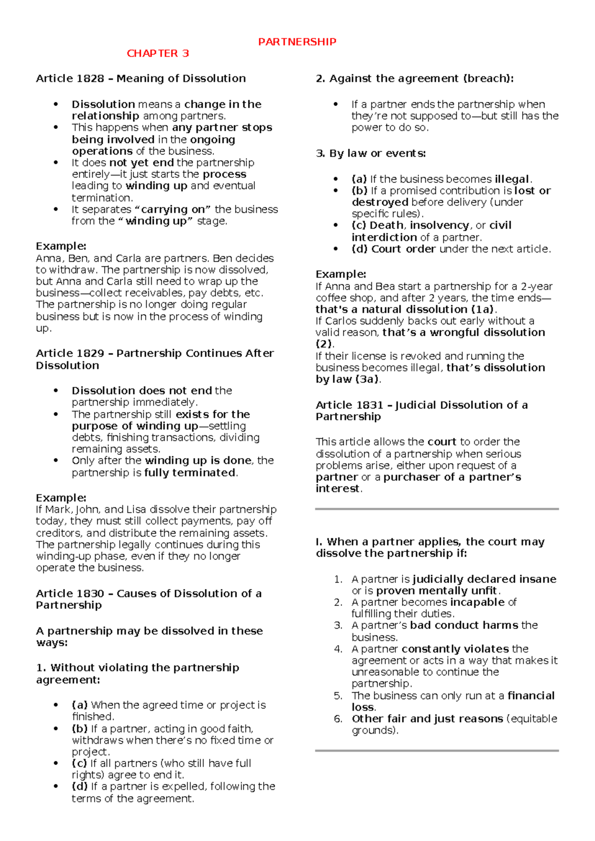 CHAP 3-4 Partnership: Dissolution, Rights, and Limited Partners - Studocu