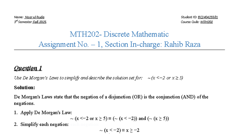 MTH202 Discrete Math Assignment 1: Simplification & Contradictions ...